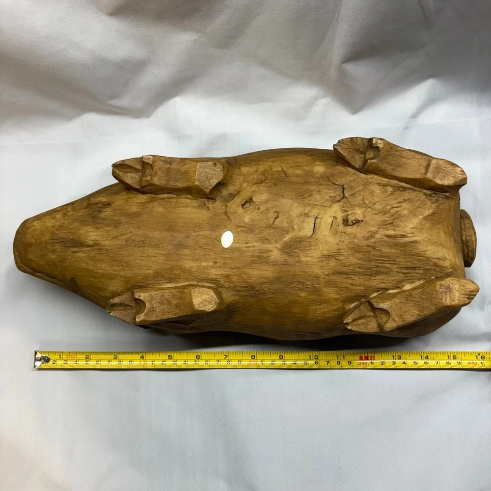 Unbranded Hand Carved Wood Pig Bowl Large Brown Excellent Rustic Farmhouse 16in